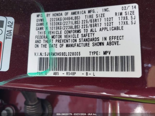 5J6RM3H59EL028005 Honda CR-V EX