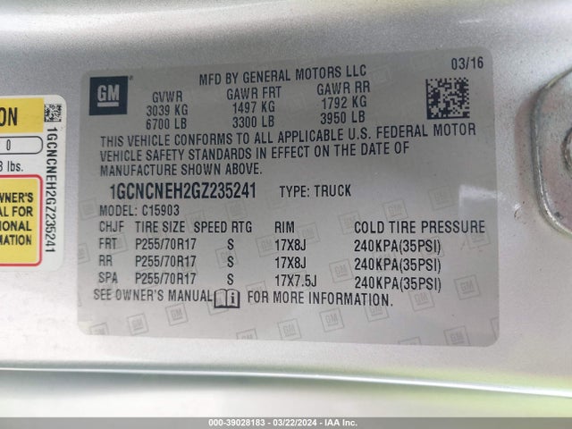 Chevrolet Silverado 1500 Wt 2016 1GCNCNEH2GZ235241 Image 9