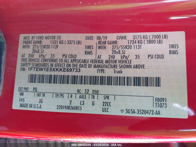 Ford F-150 Xl 2019 1FTEW1E5XKKE69733 Image 9