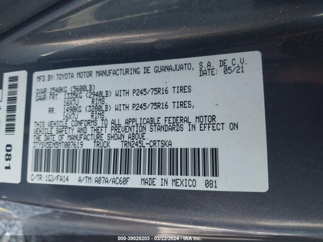 Toyota Tacoma Sr 2021 3TYSX5EN5MT007619 Image 9