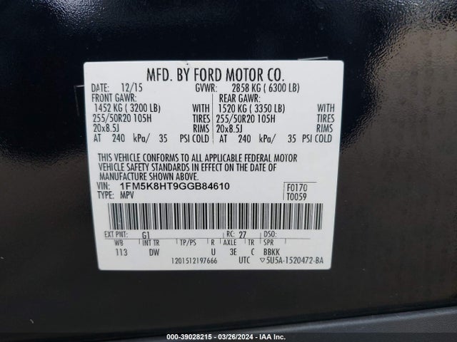 Ford Explorer Platinum 2016 1FM5K8HT9GGB84610 Image 9
