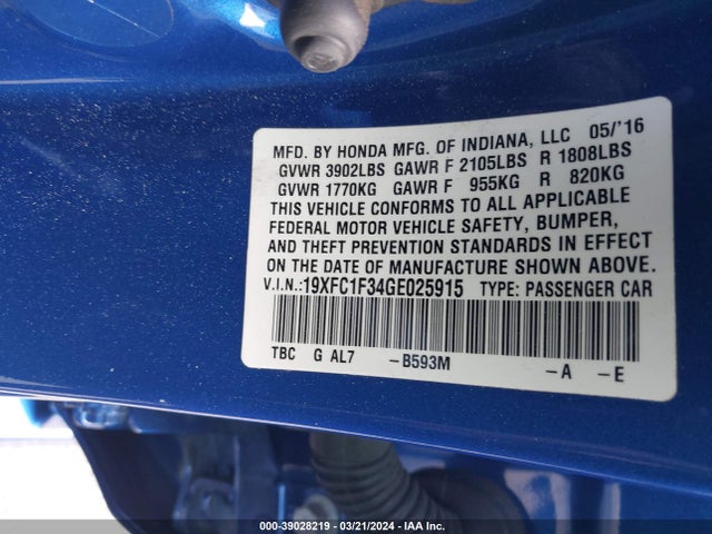 Honda Civic Ex-t 2016 19XFC1F34GE025915 Image 9