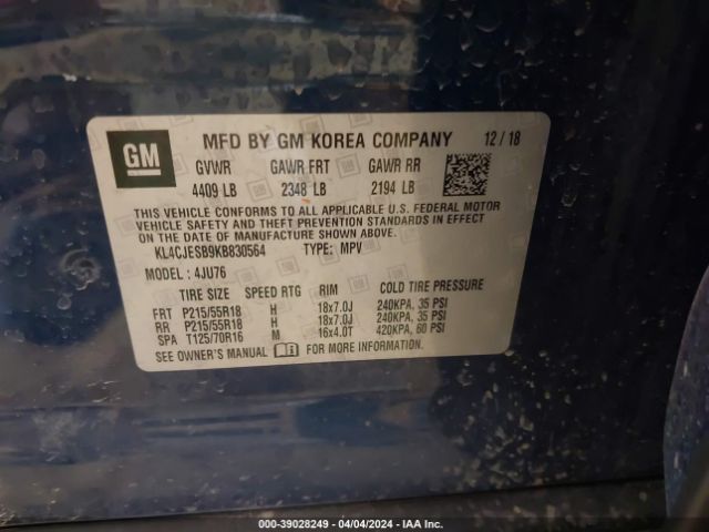KL4CJESB9KB830564 Buick Encore Awd Preferred
