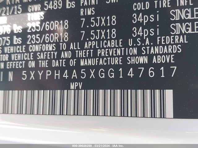 KIA Sorento 3.3l Ex 2016 5XYPH4A5XGG147617 Image 9