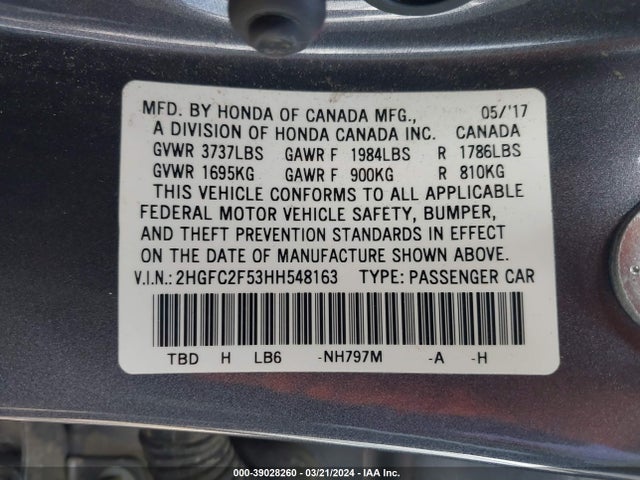 Honda Civic Lx 2017 2HGFC2F53HH548163 Image 9