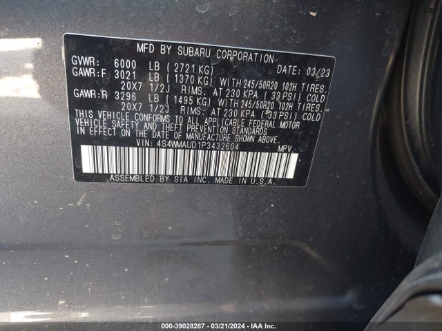 Subaru Ascent Limited 7-passenger 2023 4S4WMAUD1P3432604 Image 9