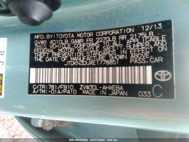 Toyota Prius Two 2014 JTDKN3DUXE1778851 Image 9