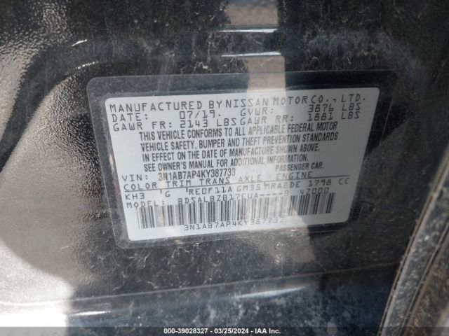 3N1AB7AP4KY387733 Nissan SENTRA S