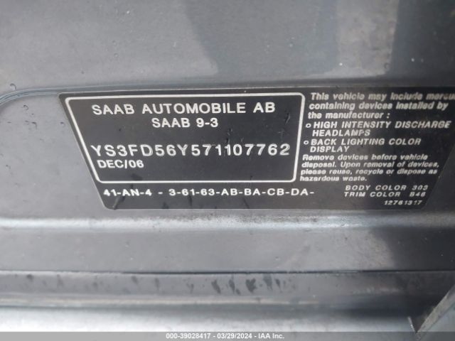 2007 SAAB 9-3 YS3FD56Y571107762 Photo 8