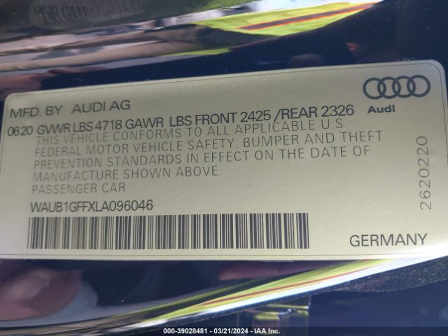 2020 AUDI S3 WAUB1GFFXLA096046 Photo 8
