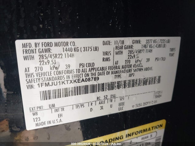 Ford Expedition Limited 2019 1FMJU1KTXKEA08789 Image 9