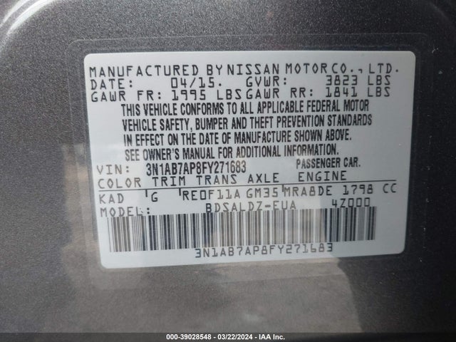 Nissan SENTRA SV 2015 3N1AB7AP8FY271683 Image 9