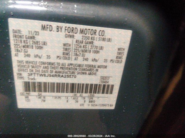 3FTTW8J94RRA25570 Ford Maverick Xlt