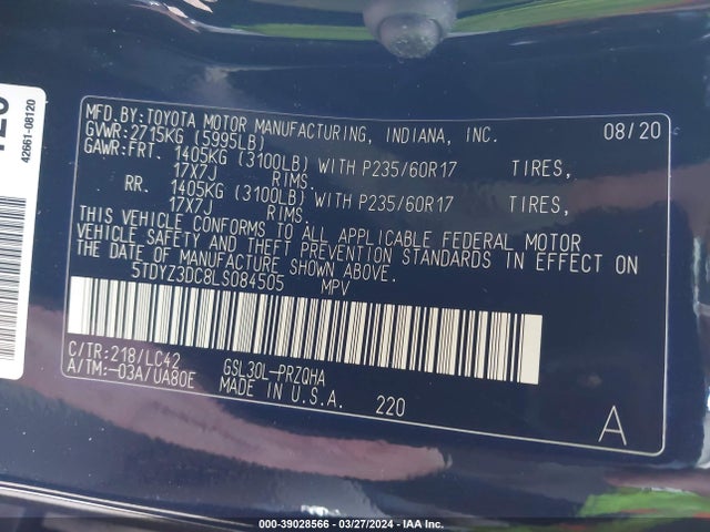 Toyota Sienna Xle Premium 2020 5TDYZ3DC8LS084505 Image 9