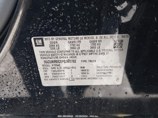 Chevrolet Silverado 1500 2lt 2015 3GCUKREC6FG363782 Image 9