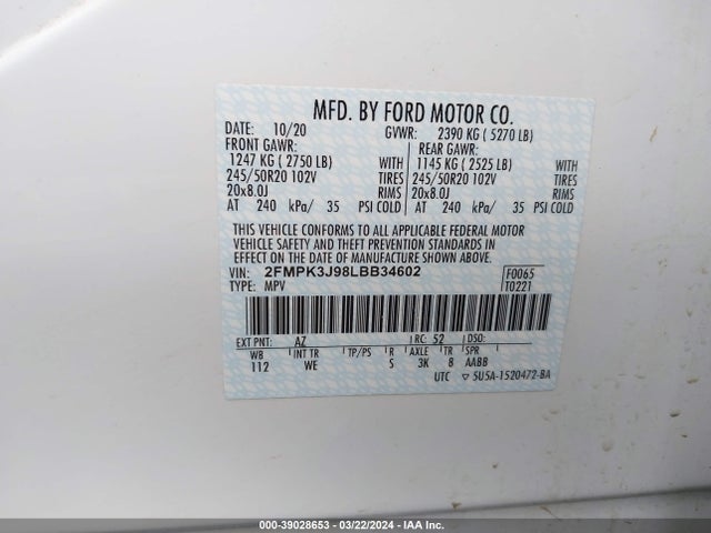 Ford Edge St Line 2020 2FMPK3J98LBB34602 Image 9