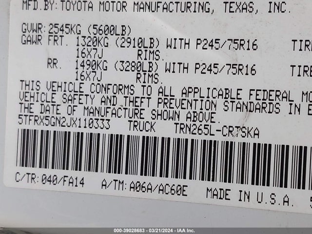 Toyota Tacoma Sr 2018 5TFRX5GN2JX110333 Image 9