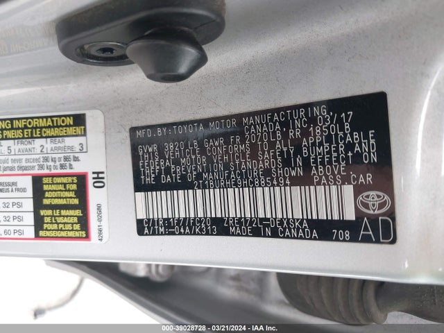 Toyota COROLLA SE 2017 2T1BURHE9HC885494 Image 9