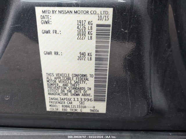 Nissan Altima 2.5 Sv 2016 1N4AL3AP1GC113396 Image 9