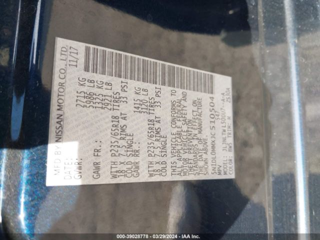 5N1DL0MMXJC510504 Infiniti QX60