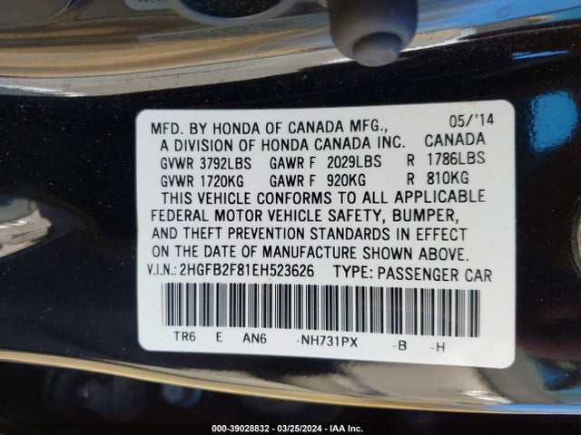 Honda CIVIC EX 2014 2HGFB2F81EH523626 Image 9