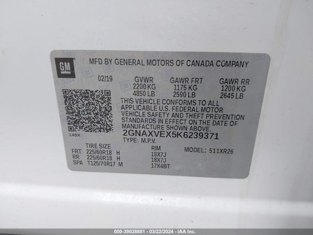 Chevrolet EQUINOX LT 2019 2GNAXVEX5K6239371 Image 9
