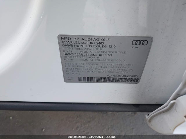 Audi Q5 2.0t Premium 2016 WA1L2AFP4GA064574 Image 9