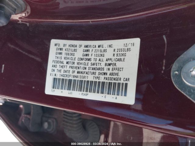 1HGCR2F18HA130811 Honda Accord Sport Se