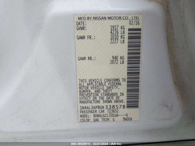 Nissan Altima 2.5 S 2016 1N4AL3AP8GN338578 Image 9