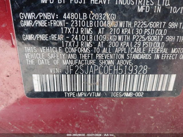 JF2SJAPC0EH519328 Subaru Forester 2.5i Touring