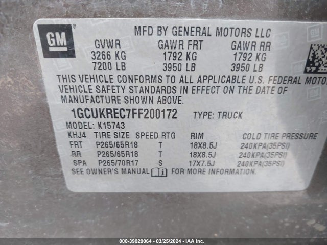 Chevrolet Silverado 1500 1lt 2015 1GCUKREC7FF200172 Image 9