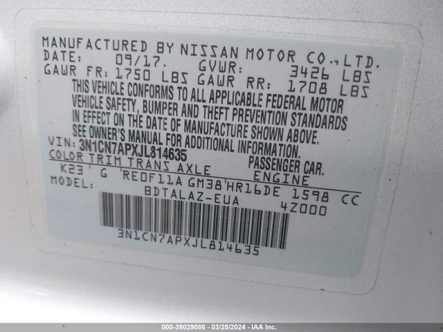 Nissan Versa 1.6 S+ 2018 3N1CN7APXJL814635 Image 9