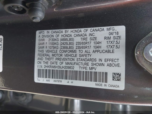 Honda CR-V LX 2018 2HKRW6H39JH209832 Image 9