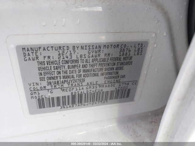 Nissan SENTRA SV 2018 3N1AB7AP6JY247939 Image 9