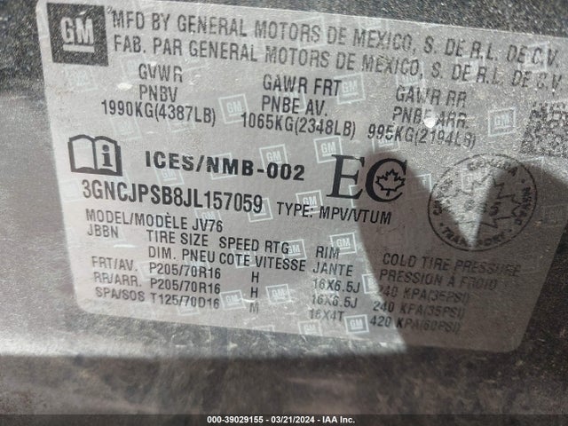 Chevrolet Trax Lt 2018 3GNCJPSB8JL157059 Image 9