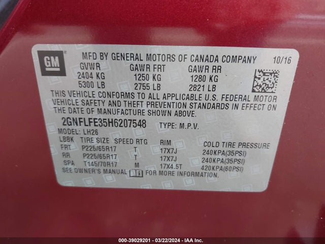 Chevrolet EQUINOX LT 2017 2GNFLFE35H6207548 Image 9