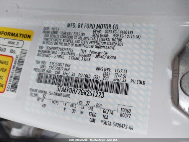 3FA6P0H72GR251223 Ford FUSION SE