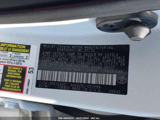 4T1K61AK8LU334928 Toyota CAMRY XSE