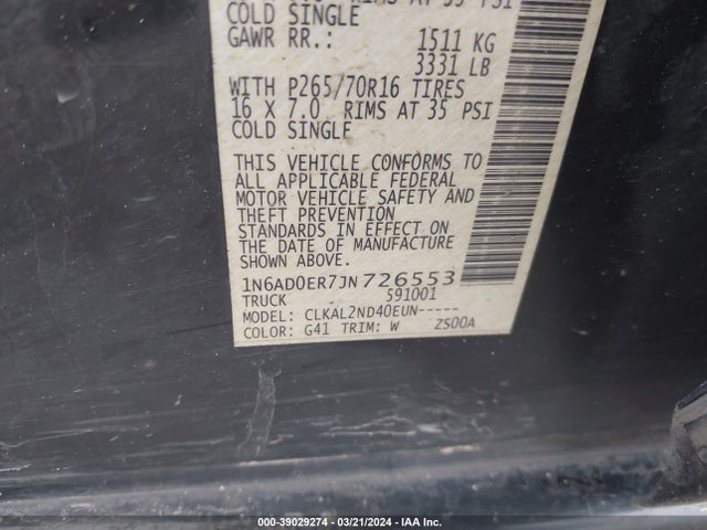Nissan Frontier Sv 2018 1N6AD0ER7JN726553 Image 9