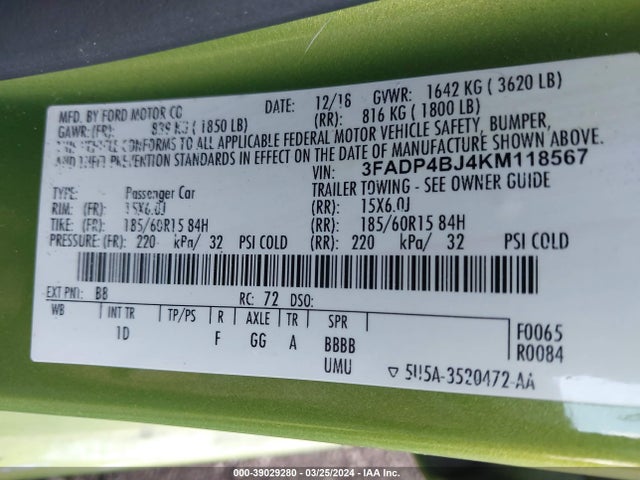 Ford FIESTA SE 2019 3FADP4BJ4KM118567 Image 9