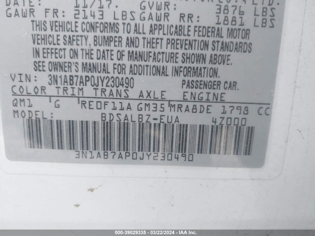 Nissan SENTRA S 2018 3N1AB7AP0JY230490 Image 9