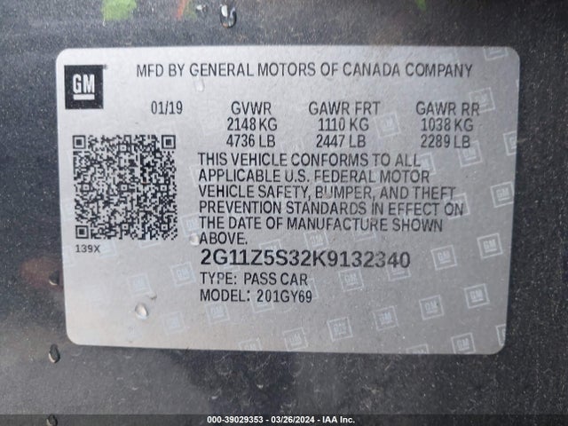 Chevrolet IMPALA LT 2019 2G11Z5S32K9132340 Image 9