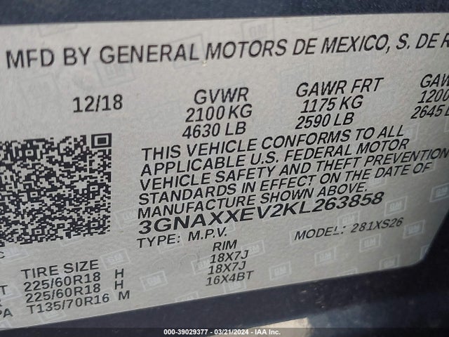 Chevrolet Equinox Premier 2019 3GNAXXEV2KL263858 Image 9