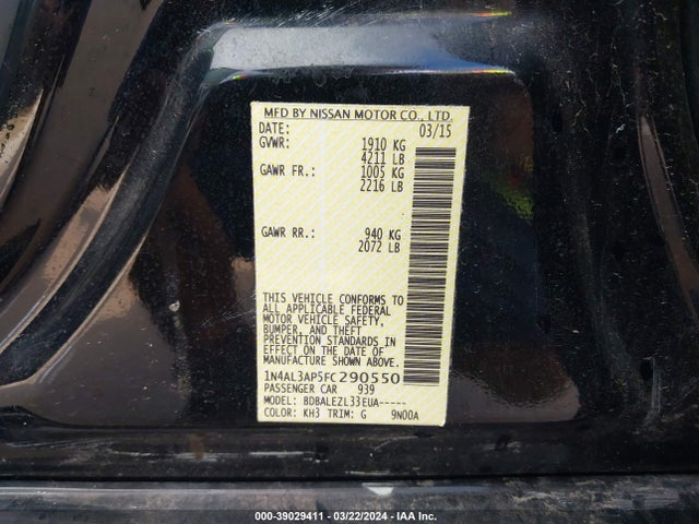 Nissan Altima 2.5 S 2015 1N4AL3AP5FC290550 Image 9