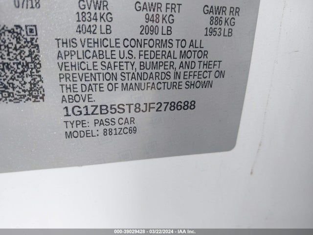 Chevrolet Malibu 1ls 2018 1G1ZB5ST8JF278688 Image 9