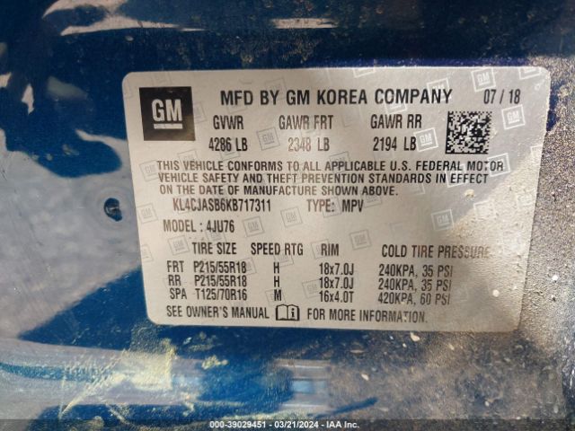 KL4CJASB6KB717311 Buick Encore Fwd Preferred