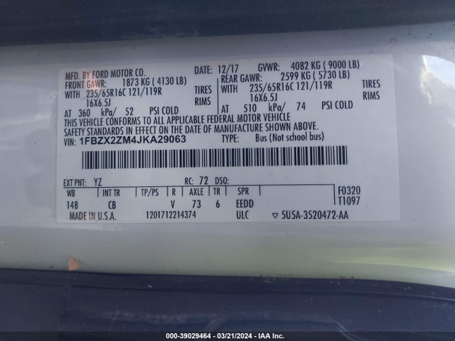 Ford Transit-350 Xlt 2018 1FBZX2ZM4JKA29063 Image 9