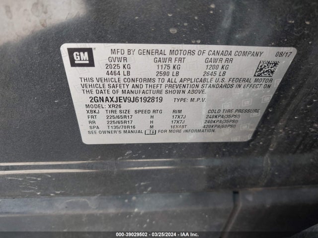 Chevrolet EQUINOX LT 2018 2GNAXJEV9J6192819 Image 9