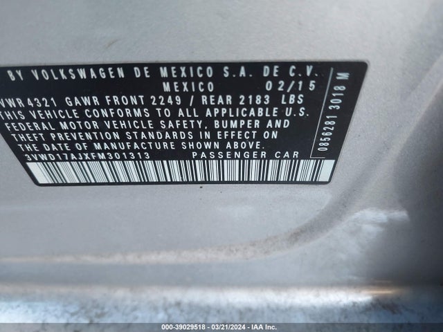 3VWD17AJXFM301313 Volkswagen Jetta 1.8t Se