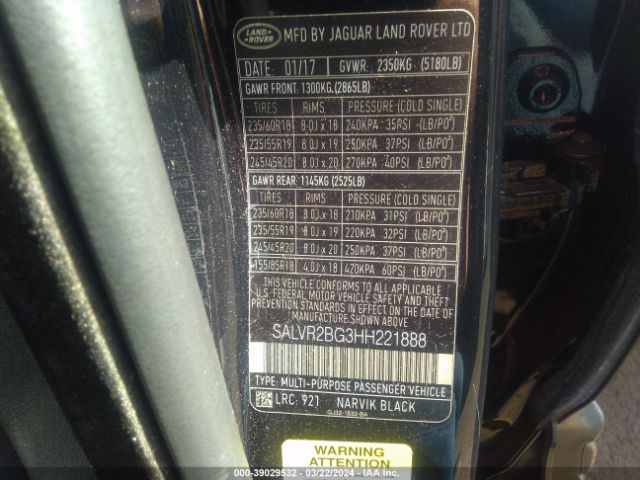 SALVR2BG3HH221888 Land Rover Range Rover Evoque Hse
